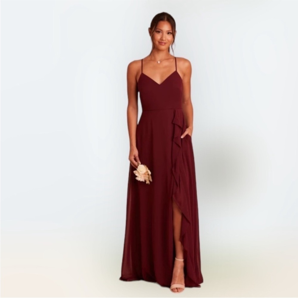 NWT Birdy Grey THERESA DRESS Bridesmaid Gown Front Slit CHIFFON CABERNET